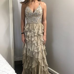 Cascading ruffle evening gown